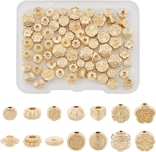Miniatura 8 de Cheriswelry 100 cuentas de aleación de cruz tibetana, cuentas sagradas de metal antiguo crucifijo dorado antiguo, 10 estilos para collares