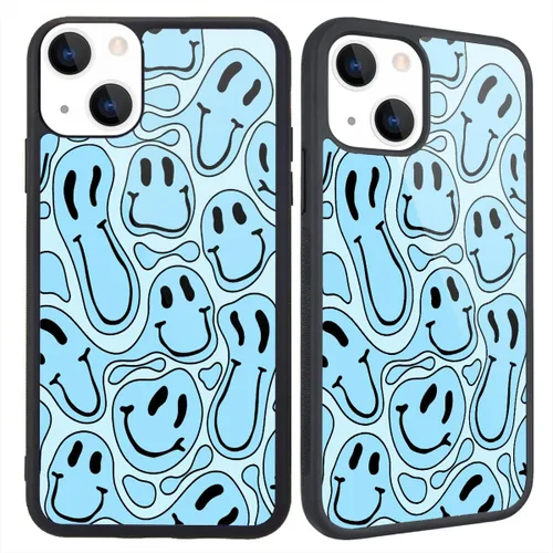 Miniatura 11 de Funda compatible con iPhone 13 para niños y mujeres, diseño divertido de cara, parte trasera dura con negro, divertido y lindo patrón de arte