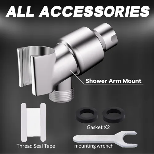 Miniatura 7 de Soporte de Cabezal de Ducha para Duchas de Mano, Montura de Brazo de Ducha Ajustable con Junta Esférica Giratoria, Soporte Premium de ABS, Conecta