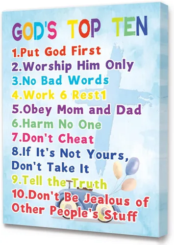 Miniatura 7 de LISTNGBO Arte de pared con los 10 mandamientos para niños, decoración de pared de diez mandamientos para niños, versículos de la Biblia, arte