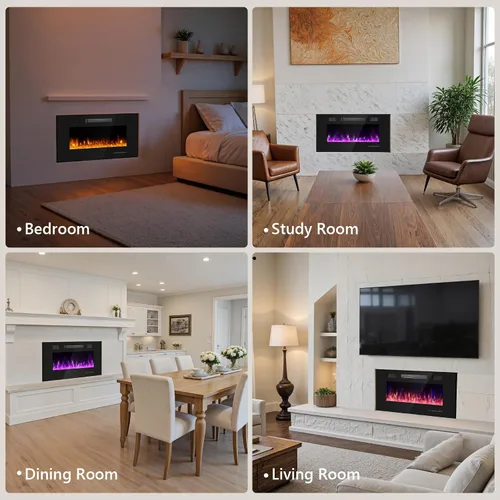 Miniatura 8 de Chimenea eléctrica de 36 pulgadas con cristal, inserto de chimeneas eléctricas, chimenea montada en la pared/empotrada con control remoto, llama