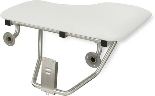 Miniatura 4 de Seachrome Asiento de ducha Lift-Assist, en forma de L, mano derecha, ADA, montaje en pared, acolchado blanco naugahído
