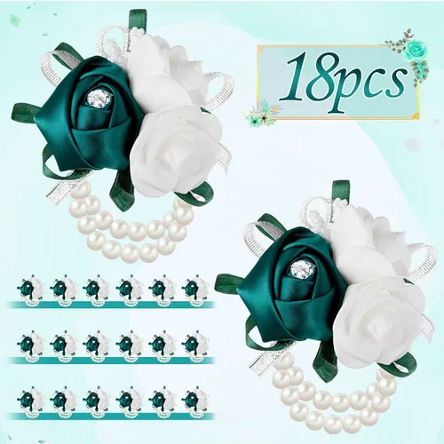 Miniatura 4 de Zeyune 18 ramilletes de muñeca para baile de graduación, boda, ramillete de rosa artificial, flor de mano para madre de novia y novio, novia, dama