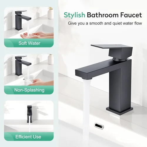 Miniatura 4 de Faustina Grifo de Baño Negro de 1 Agujero, Grifo de Baño de Una Sola Manija de Un Agujero con Ensamblaje de Drenaje Pop Up, Grifo de Tocador