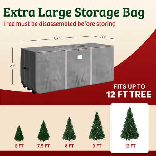 Miniatura 3 de Bolsa de almacenamiento para árbol de Navidad - Bolsa con ruedas para árboles artificiales desmontados de 12 pies, decoración de temporada, Gris