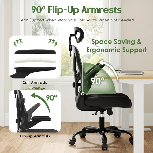 Miniatura 9 de Silla de Oficina Ergonómica de Escritorio - Silla de Oficina de Malla con Respaldo Alto con Reposacabezas Ruedas Soporte Lumbar Sillas de Oficina