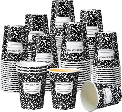 Miniatura 10 de Funtery 100 piezas de vasos de papel de Navidad, vasos de café desechables de Navidad con copos de nieve, muñeco de nieve, alce, luces, 9 onzas