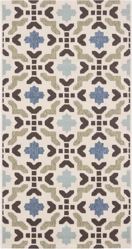 Miniatura 9 de SAFAVIEH Alfombra lavable al aire libre Veranda Collection – Alfombra de pasillo de 2 pies 3 x 8 pies, color crema y aguamarina, no desprende pelusa