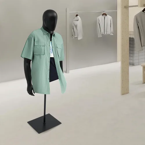 Miniatura 5 de Vestido masculino con forma de maniquí de medio cuerpo, 51-79 pulgadas de altura ajustable con soporte, brazos desmontables de costura modelo Negro