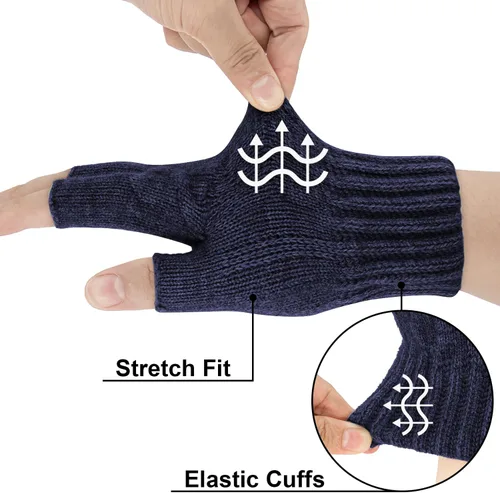 Miniatura 6 de Guantes sin dedos para invierno, cálidos, de punto, elásticos, de medio dedo, para correr, conducir, ciclismo, trabajo para hombres y mujeres
