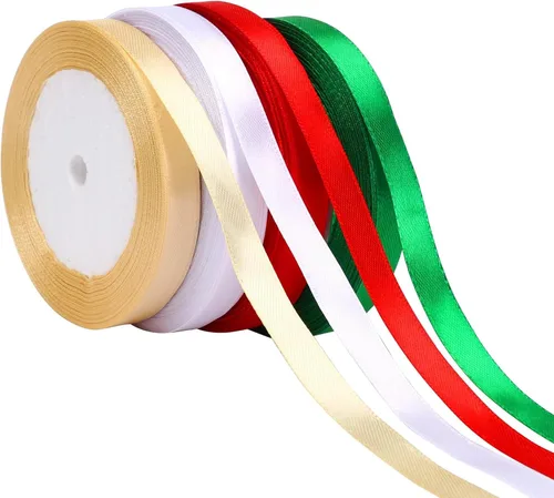 Miniatura 20 de DECYOOL - Cinta de Navidad, 4 rollos de 100 yardas de cintas navideñas para envolver regalos (0.6 in de ancho, rojo, verde, dorado y plateado)
