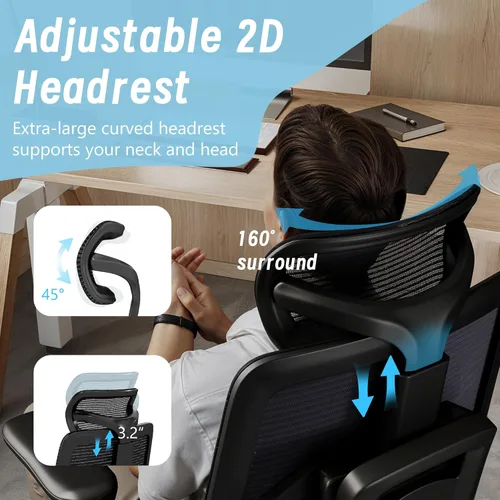 Miniatura 5 de Silla de oficina ergonómica con reposapiés, silla de computadora de malla de respaldo alto con soporte lumbar, altura del respaldo de 5 niveles