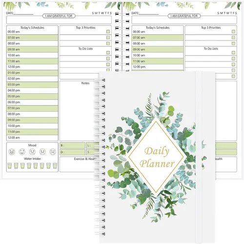 Agenda diaria, agenda por hora sin fecha con lista de tareas, planificador de trabajo en espiral para hombres y mujeres, lindo planificador de