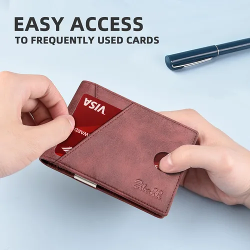 Miniatura 50 de Zitahli - Billeteras delgadas RFID para hombres, billetera de cuero flexible con clip de dinero, cartera minimalista con bolsillo frontal