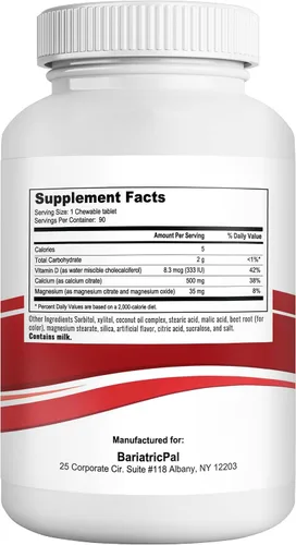 Miniatura 2 de BariatricPal Citrato de calcio 500 mg tabletas masticables - Cereza (suministro para 30 días)
