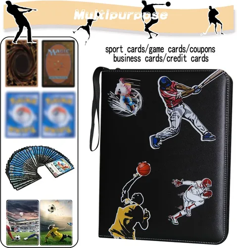 Miniatura 6 de Carpeta de Tarjetas Deportivas de Gran Capacidad con 4 Bolsillos y 50 Fundas, Se Adapta a 400 Tarjetas, Perfecta para Béisbol, Fútbol, Baloncesto