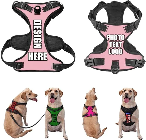 Miniatura 11 de Arnés para perro personalizado con nombre y número de teléfono, chaleco personalizado para perro, arnés reflectante ajustable para mascotas, beige, S