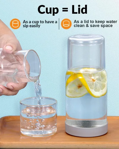 Miniatura 3 de Juego de jarra de agua y vaso para mesita de noche, jarra de agua nocturna con vaso, dispensador de enjuague bucal de vidrio transparente para baño