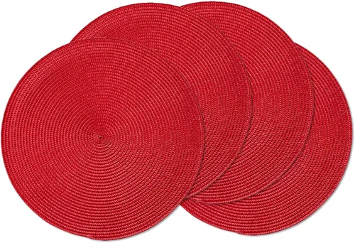 Miniatura 29 de AHHFSMEI Juego de 6 manteles individuales redondos trenzados de 15 pulgadas para mesas de comedor, tejido natural, resistentes al calor, color azul