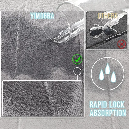 Miniatura 4 de Yimobra Juego de 3 tapetes de baño de espuma viscoelástica con alfombra de inodoro en forma de U, antideslizantes, súper suaves, absorbentes, de Gris