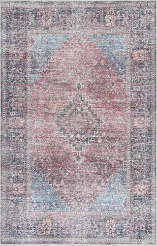 Miniatura 4 de Hauteloom Wentworth - Alfombra lavable a máquina para sala de estar, dormitorio, borde de medallón, diseño floral desteñido, oriental tradicional