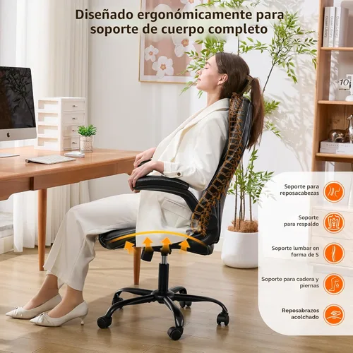 Miniatura 5 de Silla de escritorio de oficina, silla ergonómica para computadora con brazos abatibles acolchados y soporte lumbar ajustable, silla ejecutiva
