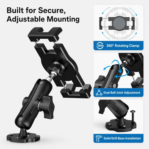 Miniatura 5 de Keuvirya Soporte de Tableta de Servicio Pesado para Camión y Vehículo, Soporte de Tableta con Base de Perforación para Camión con Brazo de Aluminio