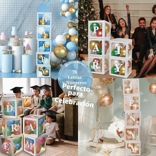 Miniatura 5 de Cajas de globos transparentes de color blanco, cajas de bebé transparentes con 78 letras para nombre personalizado, bloques de cajas de globos