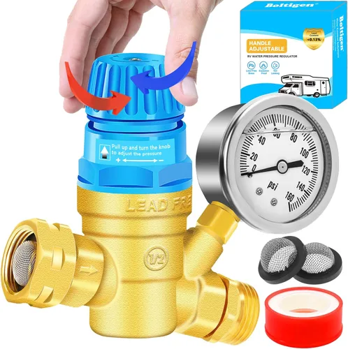 Regulador de presión de agua mejorado para caravana RV con mango ajustable y medidor de aceite, para remolque de viaje