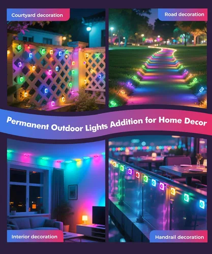 Miniatura 9 de POOFZY Luces permanentes al aire libre para casa, 200 pies RGB+IC decoración inteligente al aire libre, 50 modos de escena, aplicación/control
