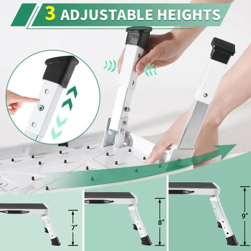 Miniatura 2 de Taburetes plegables ajustables de un solo paso para adultos, taburete de metal resistente para niños/personas mayores, taburete plegable