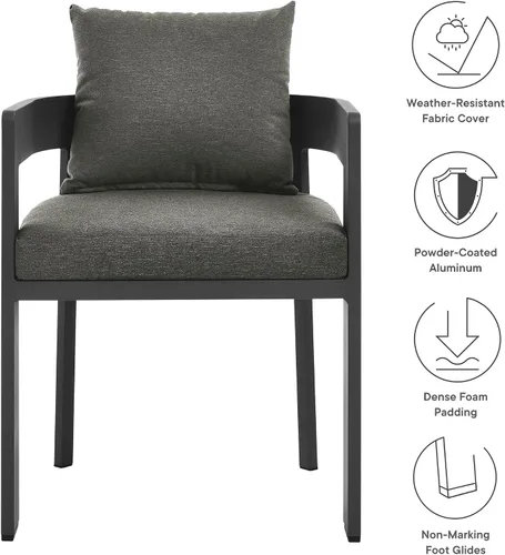 Miniatura 4 de Modway Tahoe Silla de comedor de tela de aluminio con recubrimiento en polvo para patio al aire libre en gris carbón - Silla de comedor de metal