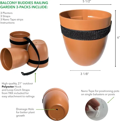 Miniatura 3 de Maceta de barandilla para plantas al aire libre (6 pulgadas, paquete de 3) Maceta colgante para barandillas, postes de valla Maceta de pared