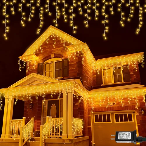Miniatura 13 de QITONG - Tira de luces de carámbanos rojas y blancas para exteriores, 33 pies con 400 LED, 8 modos, alambre transparente, luces de Navidad