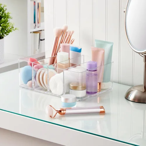 Miniatura 3 de STORi Organizador de plástico transparente de 4 compartimentos, contenedor de almacenamiento rectangular dividido para maquillaje y tocador, uso