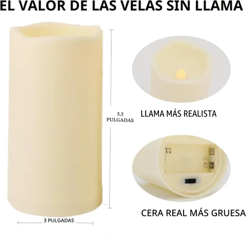 Miniatura 6 de Paquete de 2 velas de plástico sin llama para exteriores con control remoto y temporizador, velas LED parpadeantes que funcionan