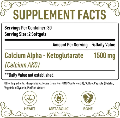 Miniatura 2 de Suplemento AKG de calcio liposomal de 1500 mg (ácido alfa-cetoglutárico), más eficaz que AAKG, Ca AKG para la longevidad, defensa de la edad