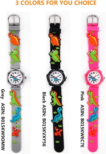 Miniatura 7 de Jewtme Lindos relojes para niños pequeños de 3 a 8 años analógicos para profesores de tiempo 3D, correa de silicona de dibujos animados para niñas