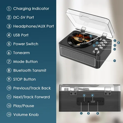 Miniatura 8 de Reproductor de CD portátil Bluetooth: Reproductores de CD Kegaudio para el hogar con altavoces 3600mAh recargable y radio y control remoto