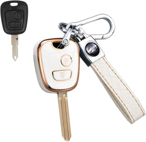 SANRILY Funda para llavero de TPU con borde dorado de 2 botones para Peugeot 206 107 207 307/Citroen C1 C2 C3 C4 Picasso para Toyota Aygo Accesorios