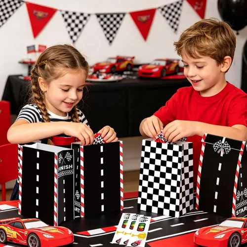 Miniatura 3 de XJLANTTE 20 bolsas de regalos para autos de carreras, bolsa de recuerdos de fiesta de autos de carreras con calcomanías, bolsas de papel de regalo a