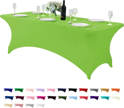 Miniatura 107 de Mantel de elastano para mesas de 4, 6 u 8 pies, mantel elástico universal ajustable para fiestas, banquetes, bodas y eventos - Verde manzana