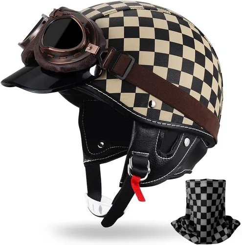 Miniatura 7 de Casco de motocicleta estilo alemán estilo retro medio casco de cuero medio abierto - aprobado por DOT para hombres y mujeres vintage motocicleta
