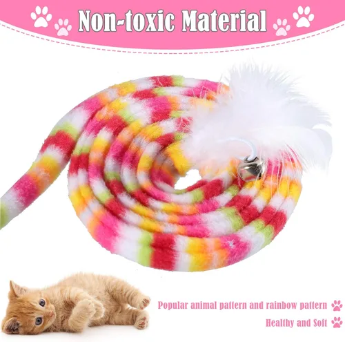 Miniatura 3 de Sumind 6 piezas de juguetes interactivos para gatos con plumas y campana, juguete de atrapasador seguro, colorido y sonoro, varita de Navidad