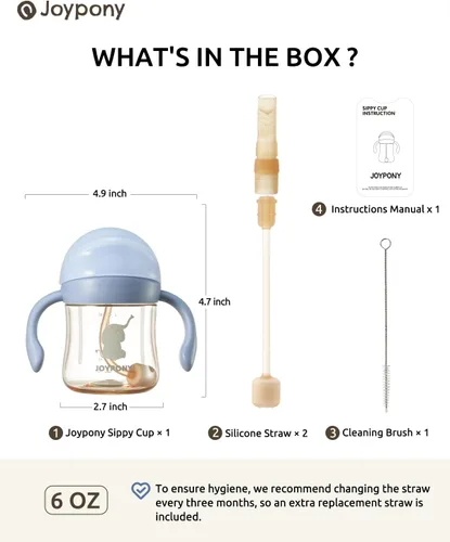 Miniatura 7 de Joypony Vasos para sorber para niños pequeños de 1 a 3 años, vaso con popote con peso a prueba de derrames con asa para bebés de 6 meses