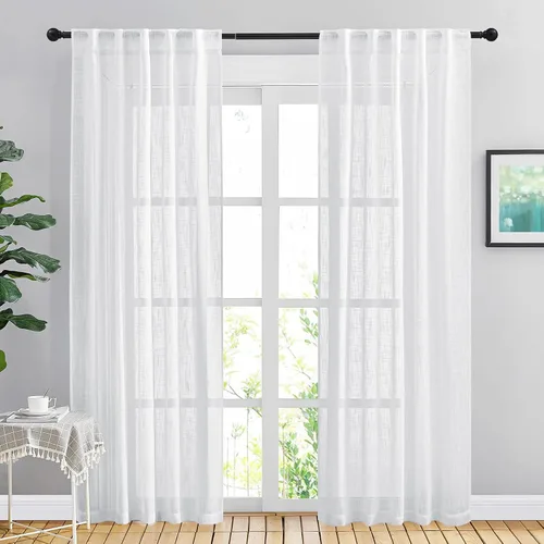 Miniatura 76 de NICETOWN Cortinas de lino semitraslúcidas para dormitorio, bolsillos para barra y pestaña trasera, tratamientos de ventana transparentes de lino