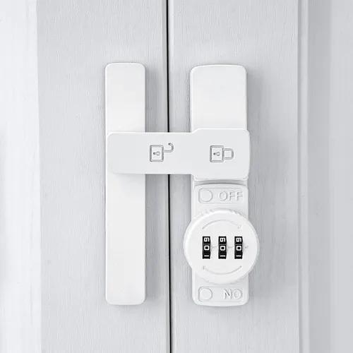 Miniatura 4 de INIRET Paquete de 2 cerraduras blancas para puerta de granero de 180 grados, cerradura mecánica de contraseña, pestillo abatible con combinación