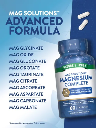 Miniatura 4 de Nature's Truth Suplemento Complejo de Magnesio 10 Formas 300 mg 60 cápsulas Glicinato, Citrato, Plus More Vegano, sin OMG y sin gluten