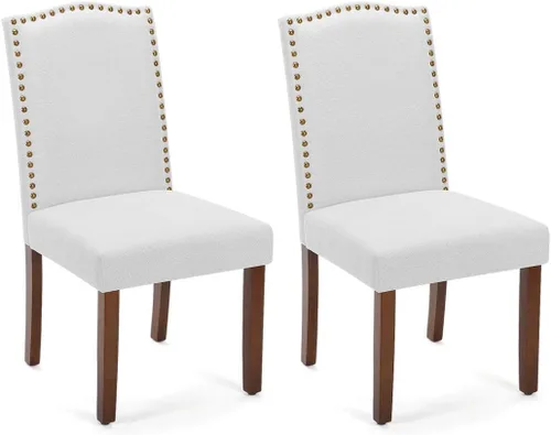 Miniatura 11 de Juego de 2 sillas de cocina modernas tapizadas de tela con ribete de cabeza de clavo y soporte lumbar ergonómico para sala de estar y comedor Marrón