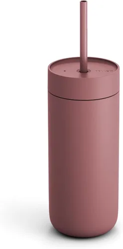 Fellow Vaso frío Carter de 16 onzas, tapa con popote resistente a derrames, vaso aislado al vacío de acero inoxidable con interior de cerámica y